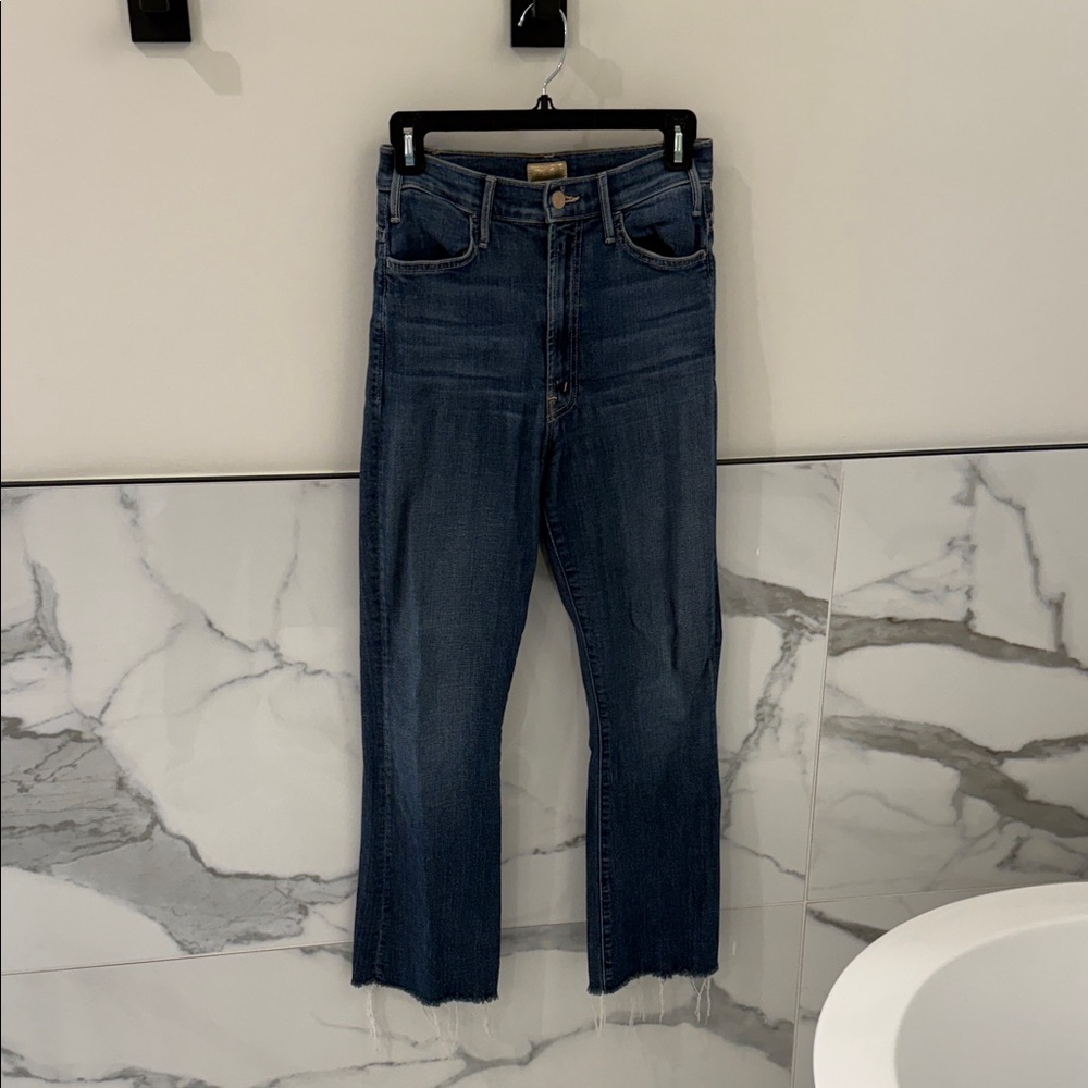 MOTHER Dark Blue Straight Leg Jeans the Hustler Ankle Fray
